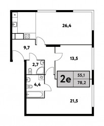 Двухкомнатная квартира 78.2 м²