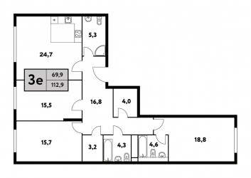 Трёхкомнатная квартира 112.9 м²