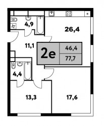 Двухкомнатная квартира 77.7 м²